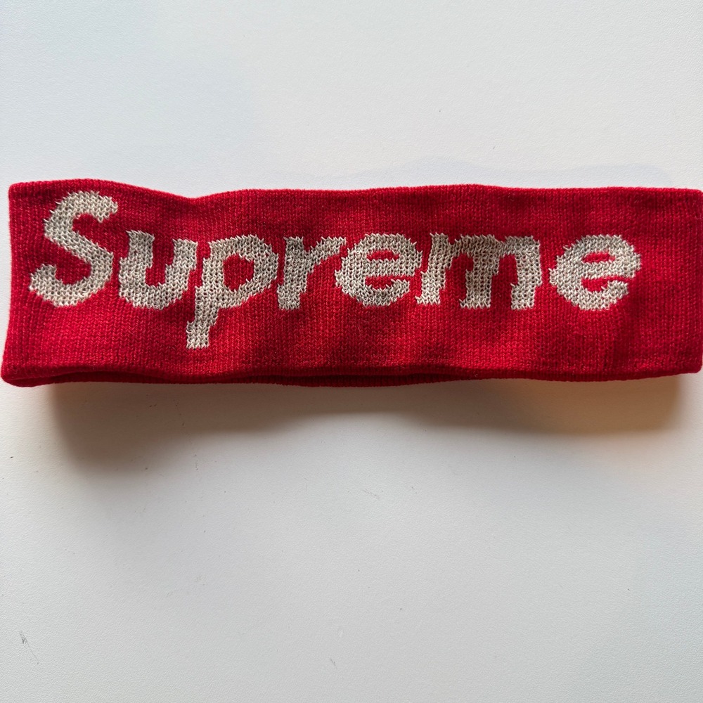 Supreme New Era Big Logo Headband Red Fleece Lined Knit Ear Warmer Mens